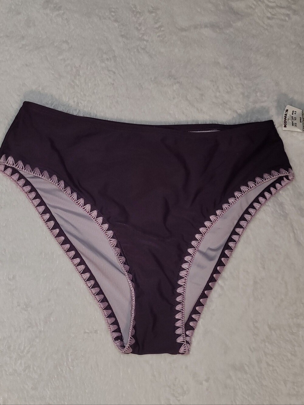 Cupshe Dark Purple Bikini Bottom with Lilac Crochet Trim